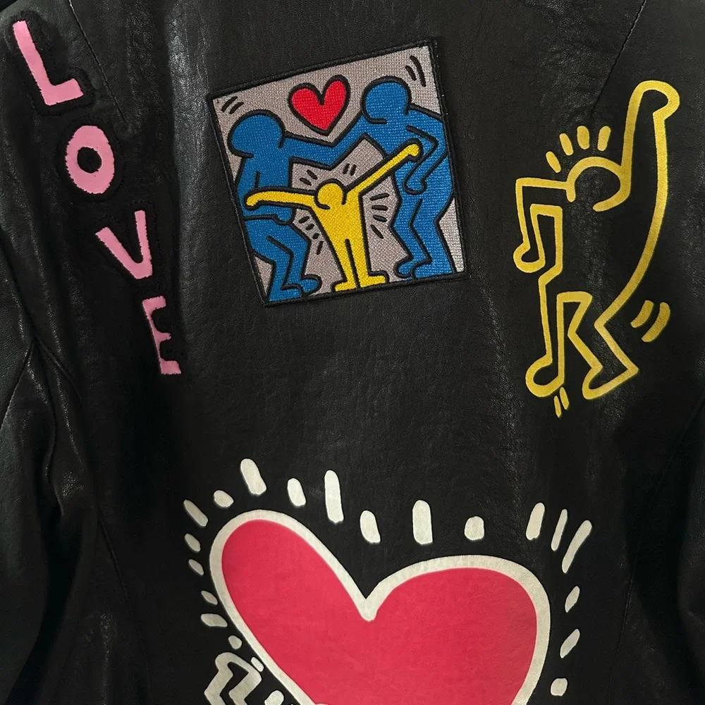 Alice + Olivia x Keith Haring Black Leather Jacket - Picture 7 of 8